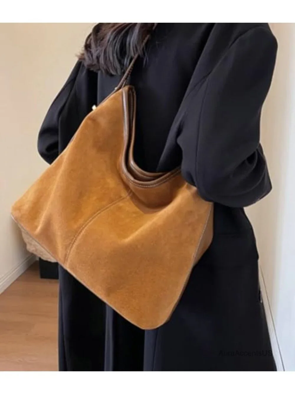 Suede Slouchy Hobo Tote Bag for Women, PU Leather Crossbody Shoulder Bag
